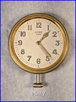 Vintage Olympic 8-Day Car Clock Mechanical Wind-Up Swiss 6J RUNS Parts/Repair