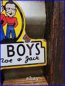 Vintage Pep Boys Porcelain Sign Old Automotive Car Truck Parts Supply Tag Topper