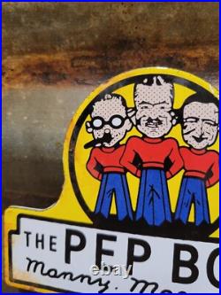 Vintage Pep Boys Porcelain Sign Old Automotive Car Truck Parts Supply Tag Topper Vintage Pep Boys Porcelain Sign Old Automotive Car Truck Parts Supply Tag Topper