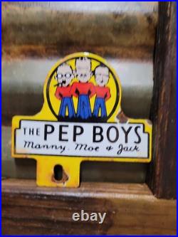 Vintage Pep Boys Porcelain Sign Old Automotive Car Truck Parts Supply Tag Topper Vintage Pep Boys Porcelain Sign Old Automotive Car Truck Parts Supply Tag Topper