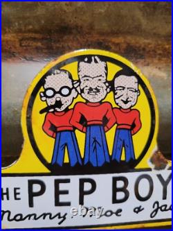 Vintage Pep Boys Porcelain Sign Old Automotive Car Truck Parts Supply Tag Topper Vintage Pep Boys Porcelain Sign Old Automotive Car Truck Parts Supply Tag Topper