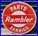 Vintage-Rambler-Car-Truck-Parts-Service-11-3-4-Porcelain-Metal-Gas-Oil-Sign-01-hvs