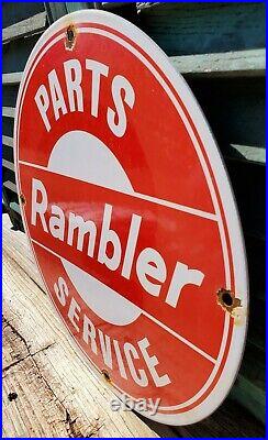 Vintage Rambler Car & Truck Parts & Service 11 3/4 Porcelain Metal Gas Oil Sign