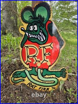 Vintage Rat Fink Porcelain Sign 30 Big Old Ed Roth Hot Rod Race Car Auto Parts