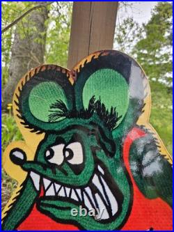 Vintage Rat Fink Porcelain Sign 30 Big Old Ed Roth Hot Rod Race Car Auto Parts