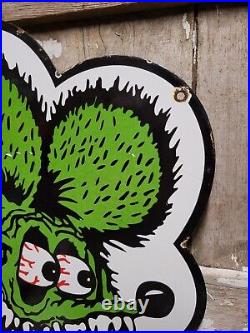 Vintage Rat Fink Porcelain Sign 30 Big Old Ed Roth Hot Rod Race Car Auto Parts