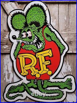 Vintage Rat Fink Porcelain Sign 30 Big Old Ed Roth Hot Rod Race Car Auto Parts