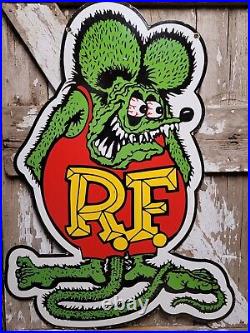 Vintage Rat Fink Porcelain Sign 30 Big Old Ed Roth Hot Rod Race Car Auto Parts