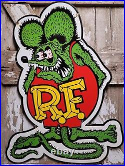 Vintage Rat Fink Porcelain Sign 30 Big Old Ed Roth Hot Rod Race Car Auto Parts