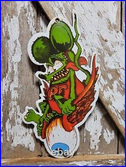 Vintage Rat Fink Porcelain Sign Ed Roth Hot Rod Gas Engine Race Car Auto Parts