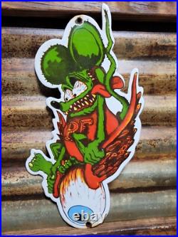 Vintage Rat Fink Porcelain Sign Ed Roth Hot Rod Gas Engine Race Car Auto Parts