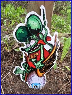 Vintage Rat Fink Porcelain Sign Ed Roth Hot Rod Gas Engine Race Car Auto Parts