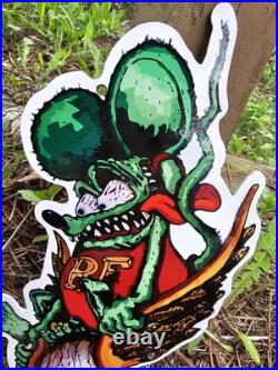 Vintage Rat Fink Porcelain Sign Ed Roth Hot Rod Gas Engine Race Car Auto Parts