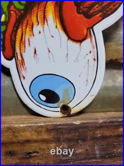 Vintage Rat Fink Porcelain Sign Ed Roth Hot Rod Gas Engine Race Car Auto Parts