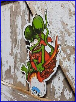 Vintage Rat Fink Porcelain Sign Ed Roth Hot Rod Gas Engine Race Car Auto Parts