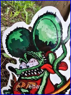 Vintage Rat Fink Porcelain Sign Ed Roth Hot Rod Gas Engine Race Car Auto Parts