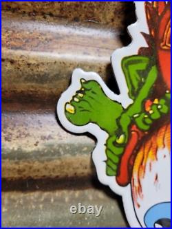 Vintage Rat Fink Porcelain Sign Ed Roth Hot Rod Gas Engine Race Car Auto Parts
