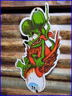 Vintage Rat Fink Porcelain Sign Ed Roth Hot Rod Gas Engine Race Car Auto Parts