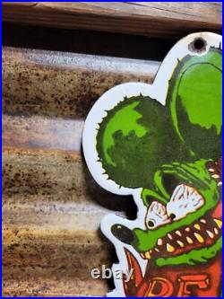 Vintage Rat Fink Porcelain Sign Ed Roth Hot Rod Gas Engine Race Car Auto Parts