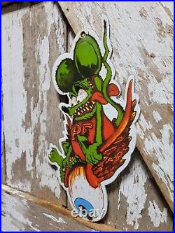 Vintage Rat Fink Porcelain Sign Ed Roth Hot Rod Gas Engine Race Car Auto Parts