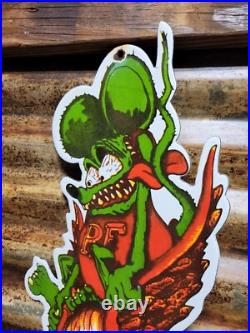 Vintage Rat Fink Porcelain Sign Ed Roth Hot Rod Gas Engine Race Car Auto Parts
