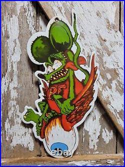 Vintage Rat Fink Porcelain Sign Ed Roth Hot Rod Gas Engine Race Car Auto Parts