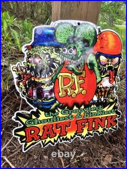 Vintage Rat Fink Porcelain Sign Ed Roth Hot Rod Gas Engine Race Car Service Part Vintage Rat Fink Porcelain Sign Ed Roth Hot Rod Gas Engine Race Car Service Part
