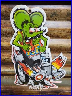 Vintage Rat Fink Porcelain Sign Old Ed Roth Hot Rod Gas Engine Race Car Parts