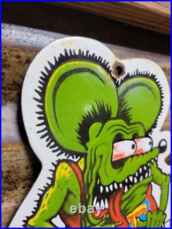 Vintage Rat Fink Porcelain Sign Old Ed Roth Hot Rod Gas Engine Race Car Parts