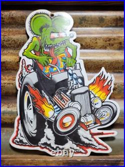 Vintage Rat Fink Porcelain Sign Old Ed Roth Hot Rod Gas Engine Race Car Parts
