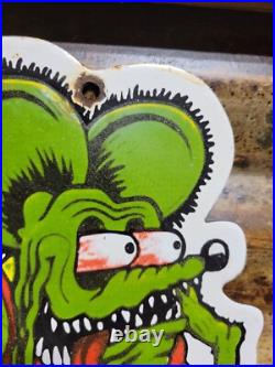 Vintage Rat Fink Porcelain Sign Old Ed Roth Hot Rod Gas Engine Race Car Parts