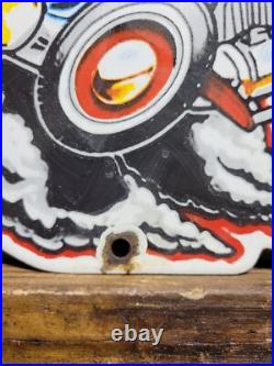 Vintage Rat Fink Porcelain Sign Old Ed Roth Hot Rod Gas Engine Race Car Parts