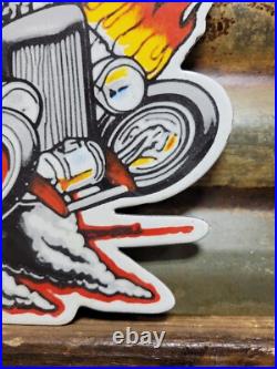 Vintage Rat Fink Porcelain Sign Old Ed Roth Hot Rod Gas Engine Race Car Parts