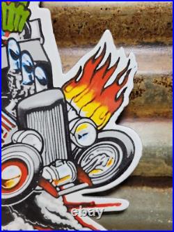 Vintage Rat Fink Porcelain Sign Old Ed Roth Hot Rod Gas Engine Race Car Parts