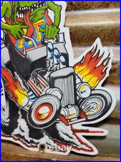 Vintage Rat Fink Porcelain Sign Old Ed Roth Hot Rod Gas Engine Race Car Parts