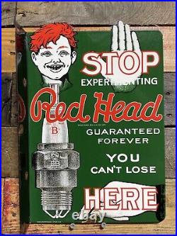 Vintage Red Head Porcelain Flange Sign Spark Plug Car Truck Auto Parts Gas Oil