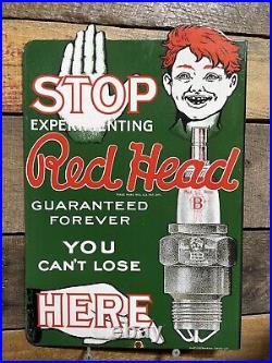 Vintage Red Head Porcelain Flange Sign Spark Plug Car Truck Auto Parts Gas Oil