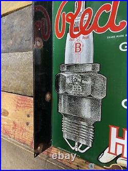 Vintage Red Head Porcelain Flange Sign Spark Plug Car Truck Auto Parts Gas Oil