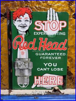 Vintage Red Head Porcelain Sign Flange Spark Plugs Automobile Car Truck Parts Vintage Red Head Porcelain Sign Flange Spark Plugs Automobile Car Truck Parts