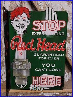 Vintage Red Head Porcelain Sign Flange Spark Plugs Automobile Car Truck Parts