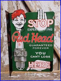 Vintage Red Head Porcelain Sign Flange Spark Plugs Automobile Car Truck Parts