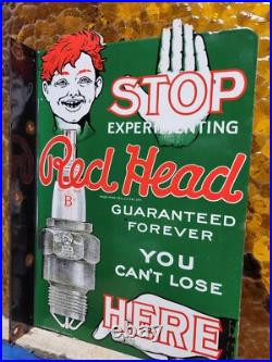 Vintage Red Head Porcelain Sign Flange Spark Plugs Automobile Car Truck Parts Vintage Red Head Porcelain Sign Flange Spark Plugs Automobile Car Truck Parts