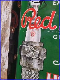 Vintage Red Head Porcelain Sign Flange Spark Plugs Automobile Car Truck Parts