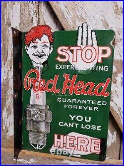 Vintage Red Head Porcelain Sign Flange Spark Plugs Automobile Car Truck Parts