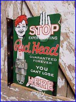 Vintage Red Head Porcelain Sign Flange Spark Plugs Automobile Car Truck Parts