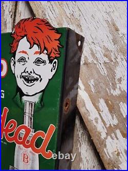 Vintage Red Head Porcelain Sign Flange Spark Plugs Automobile Car Truck Parts