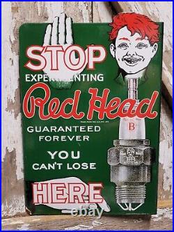 Vintage Red Head Porcelain Sign Flange Spark Plugs Automobile Car Truck Parts