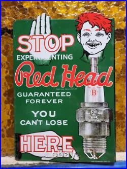Vintage Red Head Porcelain Sign Flange Spark Plugs Automobile Car Truck Parts Vintage Red Head Porcelain Sign Flange Spark Plugs Automobile Car Truck Parts