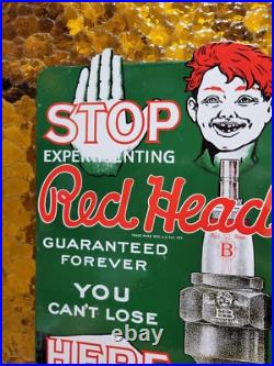 Vintage Red Head Porcelain Sign Flange Spark Plugs Automobile Car Truck Parts Vintage Red Head Porcelain Sign Flange Spark Plugs Automobile Car Truck Parts