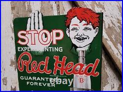 Vintage Red Head Porcelain Sign Flange Spark Plugs Automobile Car Truck Parts